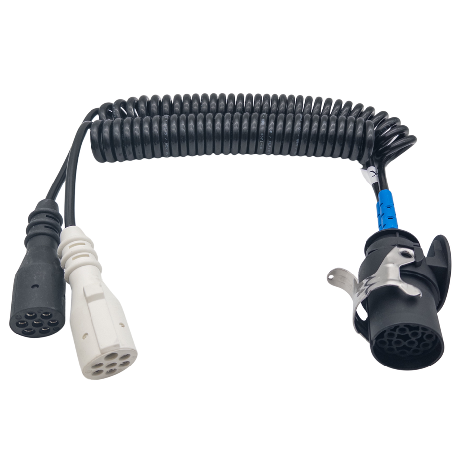 15 poliger auf 2 x 7 polig Adapterkabel-Elektrowendel-Spiralkabel Typ S Typ N 24 Volt - passend für LKW