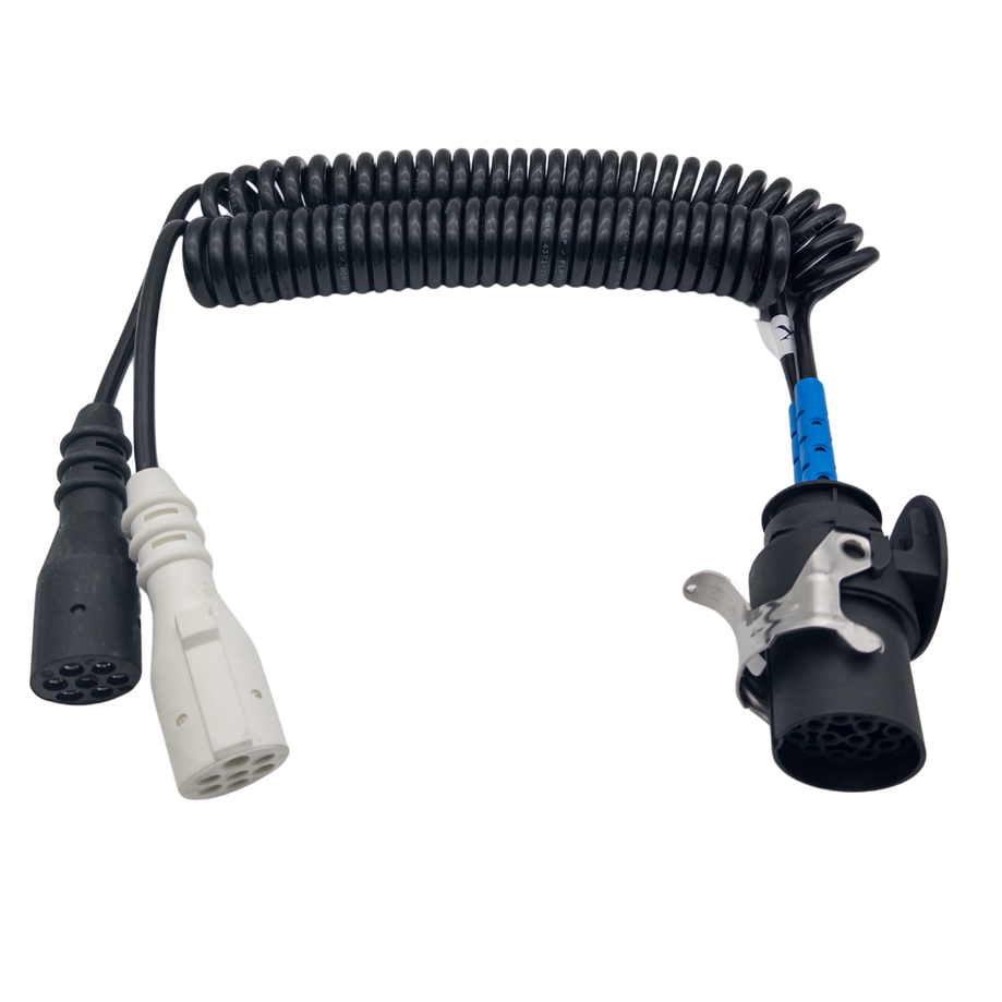 15 poliger auf 2 x 7 polig Adapterkabel-Elektrowendel-Spiralkabel Typ S Typ N 24 Volt - passend für LKW