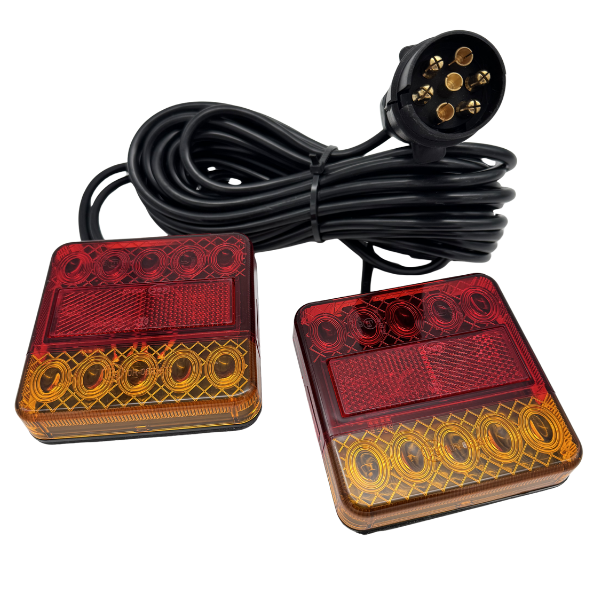 Magnetische LED Anhängerleuchten 12V Set – 7,5m Kabel, 7-polig, E-Mark, Rückleuchten für Anhänger, LKW & Wohnwagen