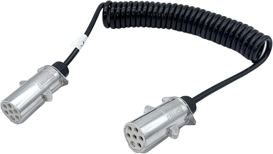 7-poliges S-Type Spiralkabel 24V mit Aluminium Metallstecker | Elektrowendel für LKW & Anhänger