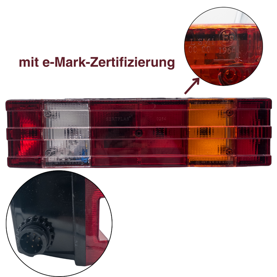 Heckleuchten I Rückfahrscheinwerfer I Beleuchtungen Links - Rechts SET ECE/ADR/GGVS passend für MB, ACTROS, MP1, MP2, MP3, ATEGO, AXOR, ECONIC UNIMOG mit E-Prüfzeichen