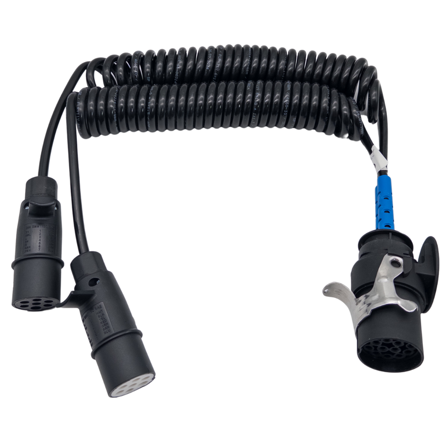 15 poliger auf 2 x 7 polig Adapterkabel-Elektrowendel-Spiralkabel Kunststoff Typ S Typ N 24 Volt - passend für LKW