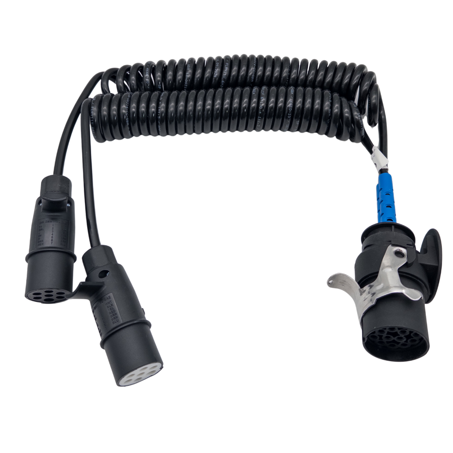 15 poliger auf 2 x 7 polig Adapterkabel-Elektrowendel-Spiralkabel Kunststoff Typ S Typ N 24 Volt - passend für LKW