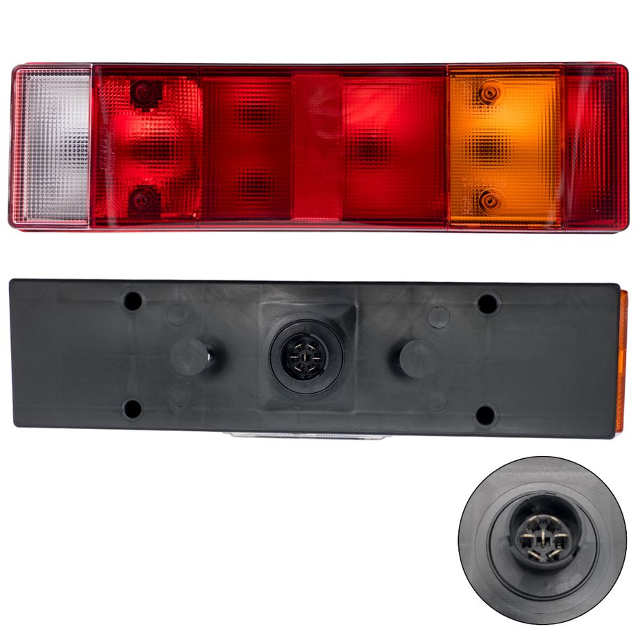 LKW Heckleuchte 24V mit Austrian Socket Set– 7-polig (Links) & 5-polig (Rechts) für MB, Actros, Atego, Axor, Unimog