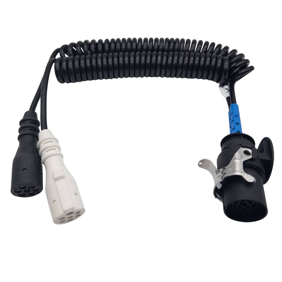 15 poliger auf 2 x 7 polig Adapterkabel-Elektrowendel-Spiralkabel Typ S Typ N 24 Volt - passend für LKW