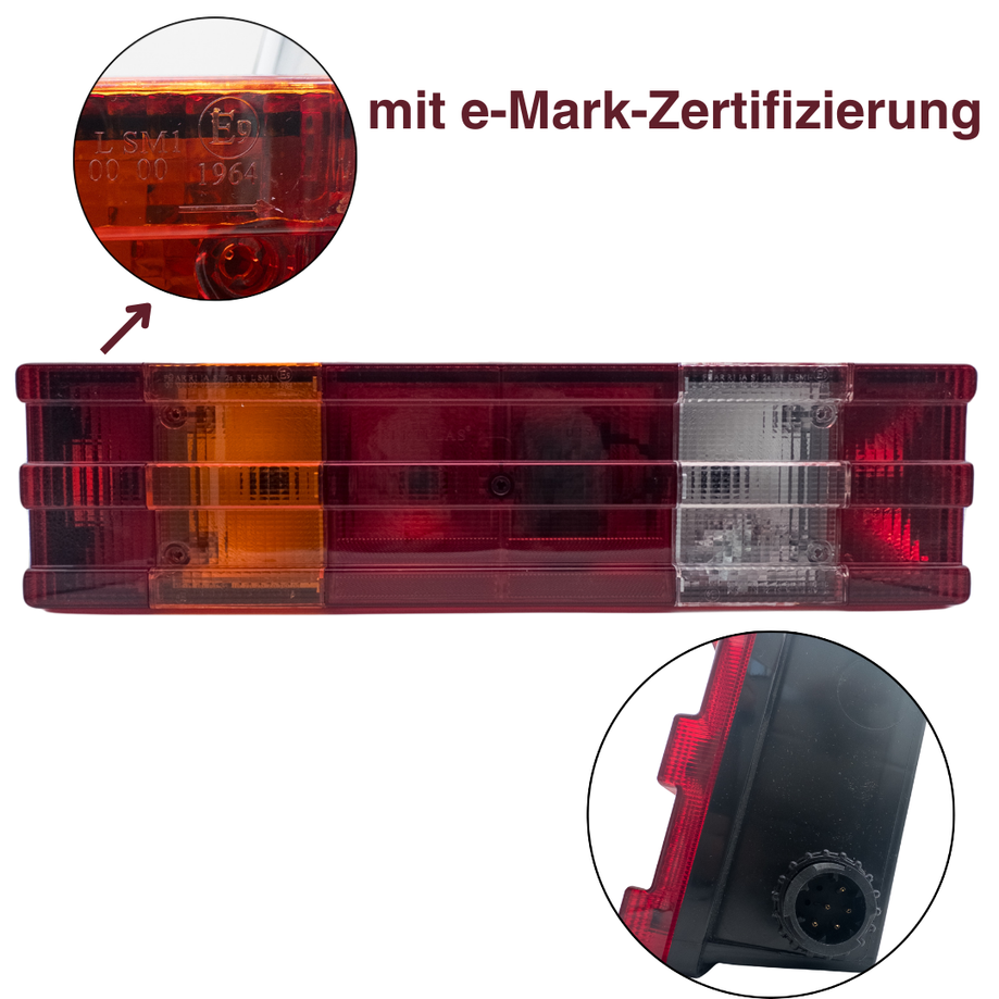Heckleuchten I Rückfahrscheinwerfer I Beleuchtungen Links - Rechts SET ECE/ADR/GGVS passend für MB, ACTROS, MP1, MP2, MP3, ATEGO, AXOR, ECONIC UNIMOG mit E-Prüfzeichen