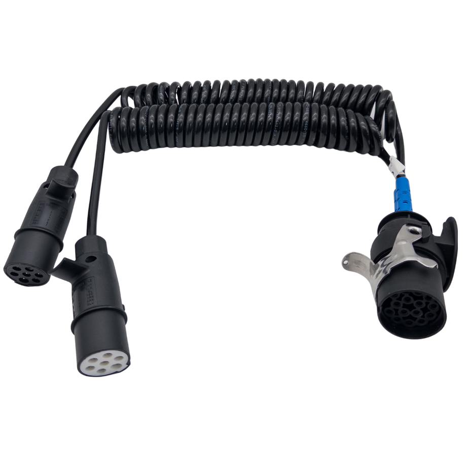 15 poliger auf 2 x 7 polig Adapterkabel-Elektrowendel-Spiralkabel Kunststoff Typ S Typ N 24 Volt - passend für LKW