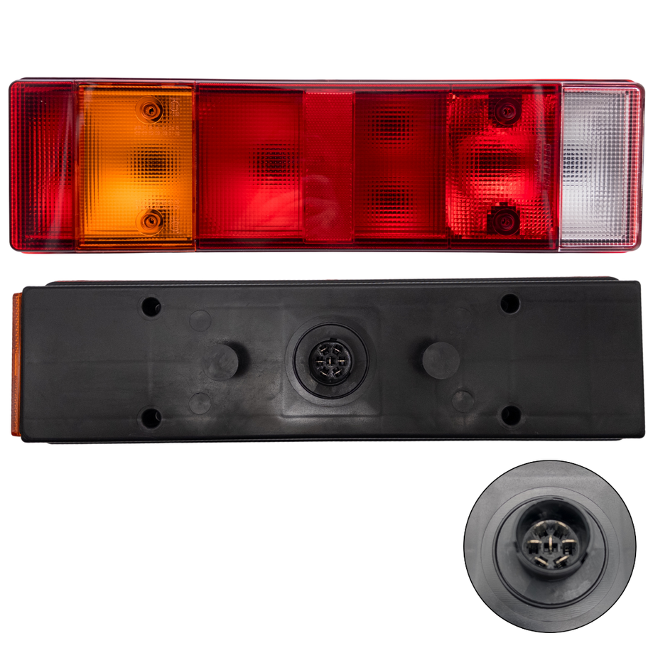 LKW Heckleuchte 24V mit Austrian Socket Set– 7-polig (Links) & 5-polig (Rechts) für MB, Actros, Atego, Axor, Unimog