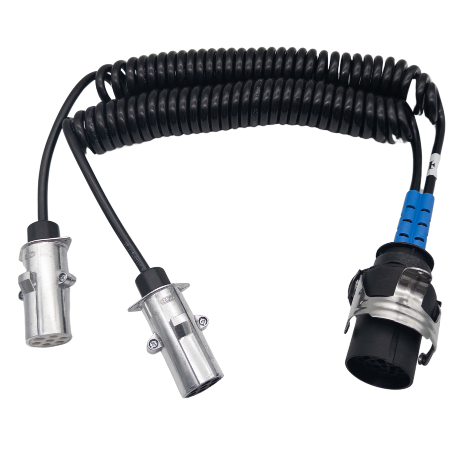 15 poliger auf 2 x 7 polig Aluminium Adapterkabel-Elektrowendel-Spiralkabel Typ S Typ N 24 Volt - passend für LKW