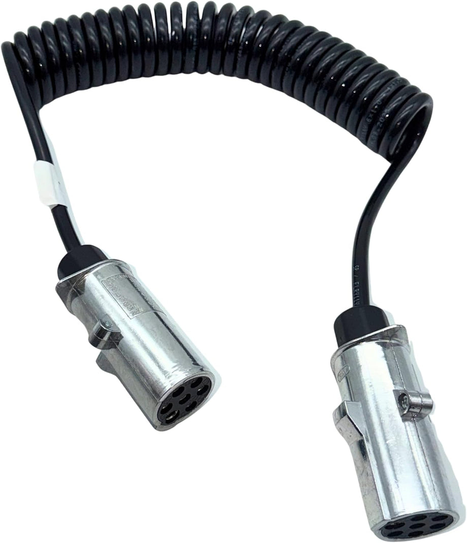 7-polige N-Type Elektrowendel 24V 4m | TPU Spiralkabel | Aluminium-Metallstecker | ISO 1185 für LKW, Anhänger & Auflieger