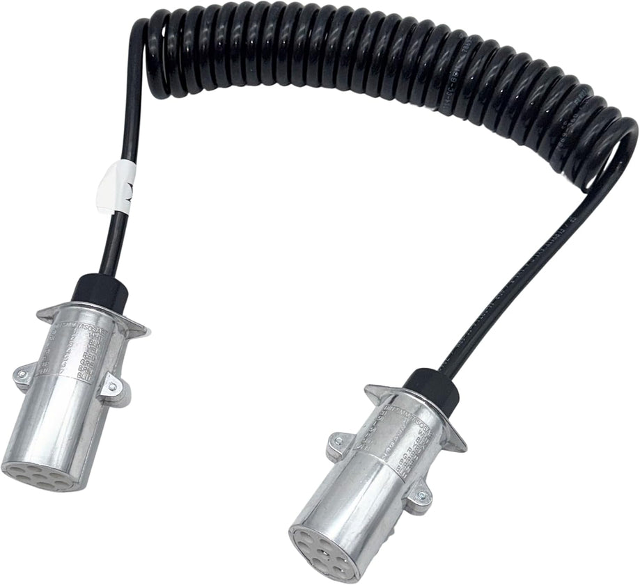7-poliges S-Type Spiralkabel 24V mit Aluminium Metallstecker | Elektrowendel für LKW & Anhänger