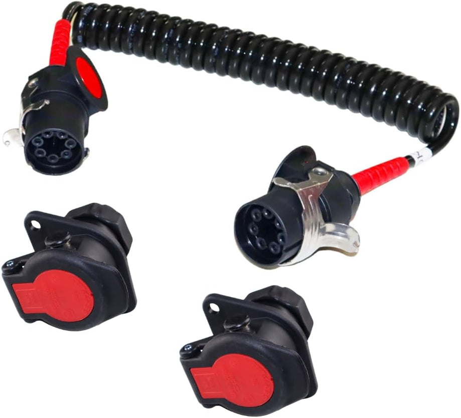7 Polig 24V-ADR Spiral Kabel ABS/EBS Elektrowendel 4M - 2 Stück 7 Polige Steckdose SET