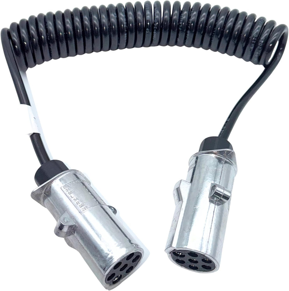 7-polige N-Type Elektrowendel 24V 4m | TPU Spiralkabel | Aluminium-Metallstecker | ISO 1185 für LKW, Anhänger & Auflieger