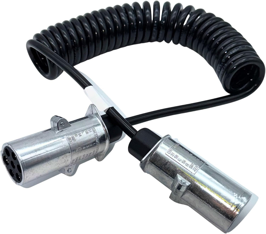 7-polige N-Type Elektrowendel 24V 4m | TPU Spiralkabel | Aluminium-Metallstecker | ISO 1185 für LKW, Anhänger & Auflieger