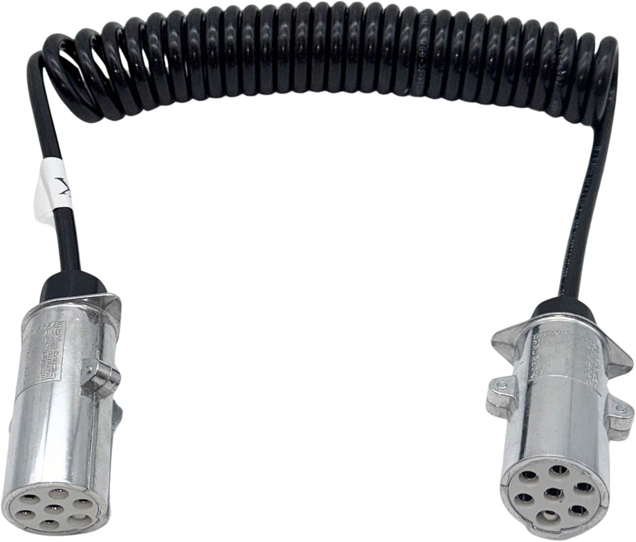 7-poliges S-Type Spiralkabel 24V mit Aluminium Metallstecker | Elektrowendel für LKW & Anhänger